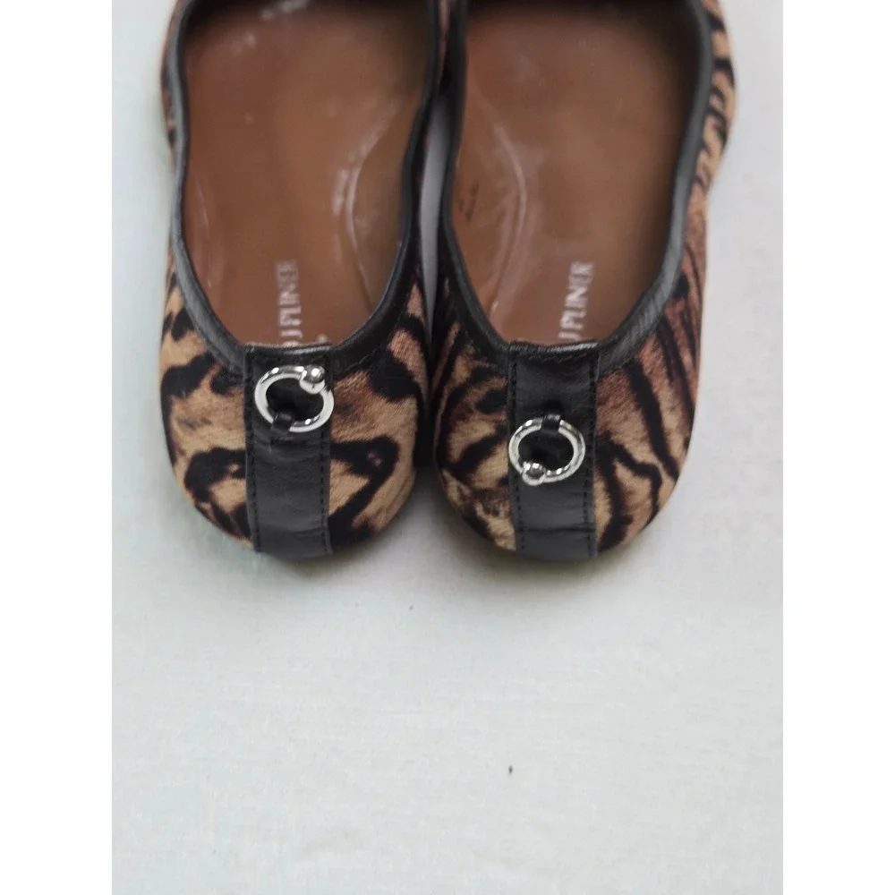 Donald J Pliner Tiger Print Ballet Flats Leather‎ Knot Detail Brown Black 6.5